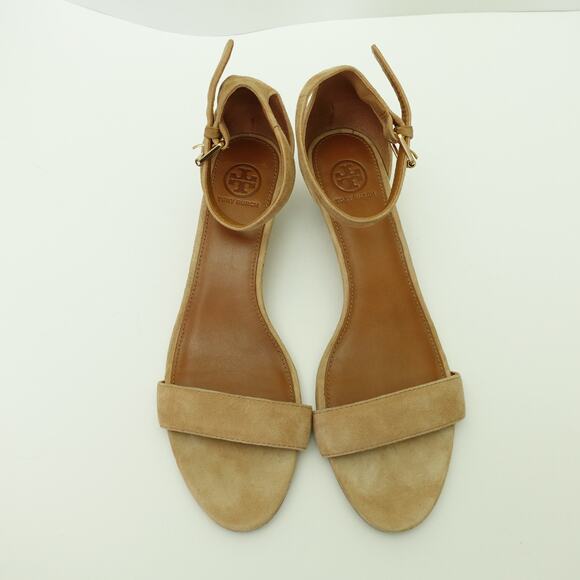 Tory Burch Womens Savannah Wedge Sandal Suede Ankle Strap Buckle Tan Size 10.5 - Picture 2 of 9
